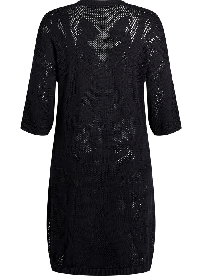 Knitted dress with openwork pattern and 3/4 sleeves, Black, Packshot image number 1