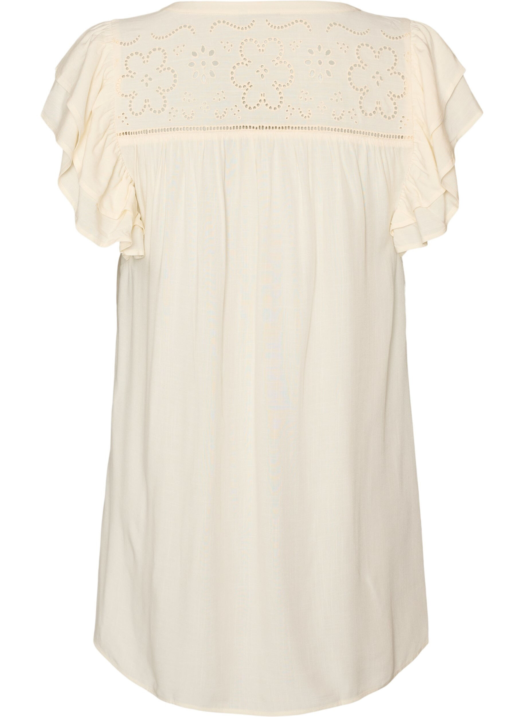 ZizzifashionTunic with broderie anglaise and ruffle sleeves, Beige, Packshot image number 1
