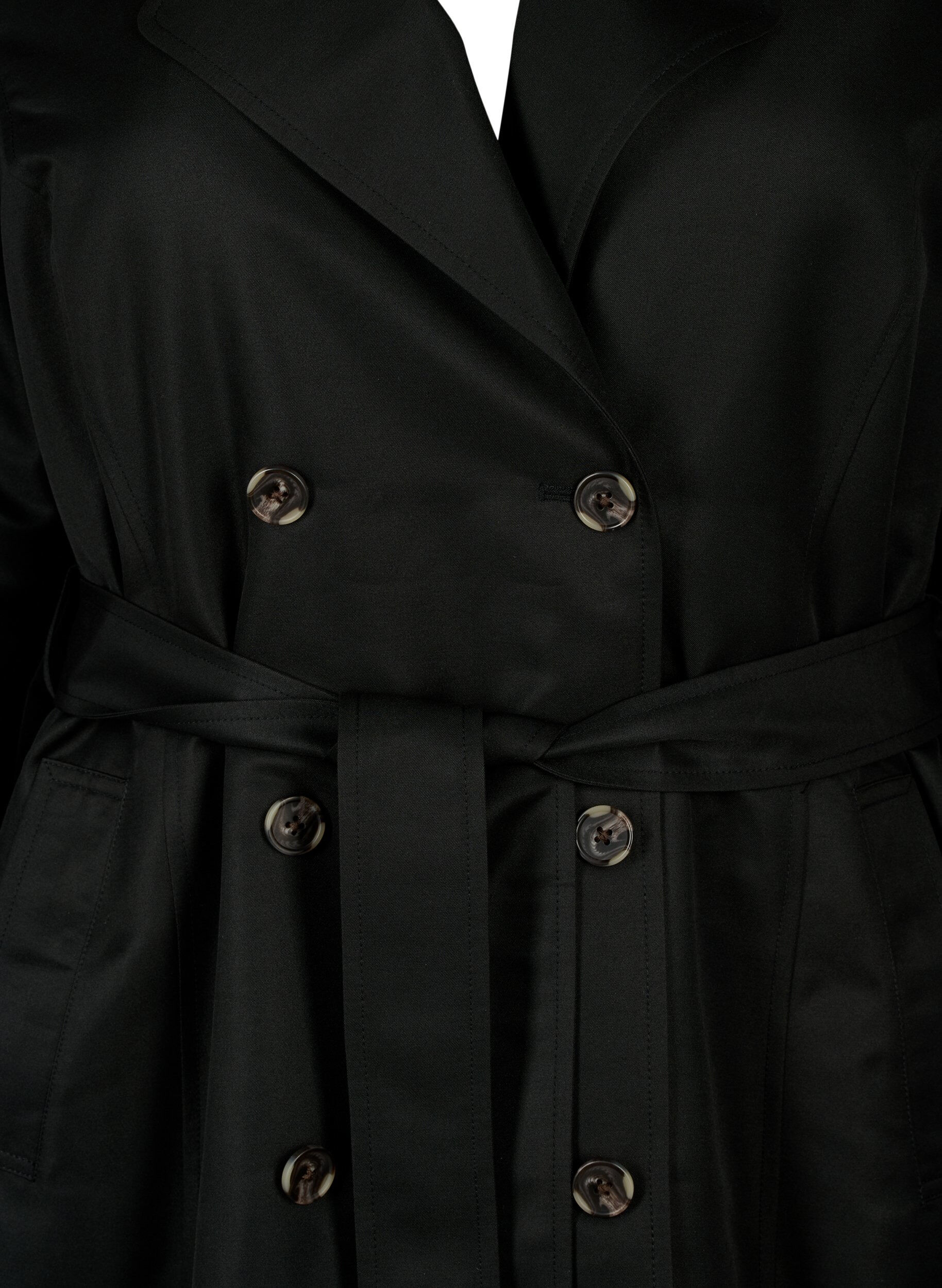 Zizzifashion Short trench coat with belt, Black, Packshot image number 2