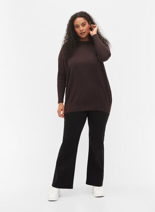 Knitted tunic in viscose blend, Black Coffee, Model image number 2