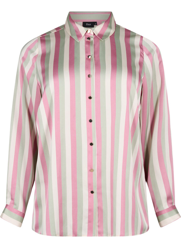 Striped satin shirt with collar, Rose Stripe, Packshot image number 0