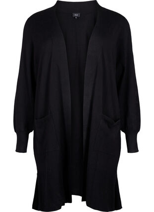 Long knitted cardigan with pockets, Black, Packshot image number 0