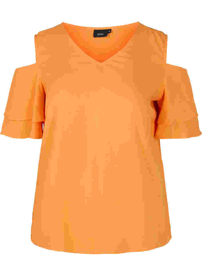 Short sleeved blouse in viscose, Orange Peel, Packshot image number 0