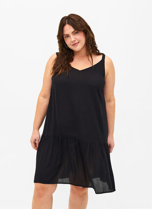 Viscose summer dress with straps, Black, Model image number 0
