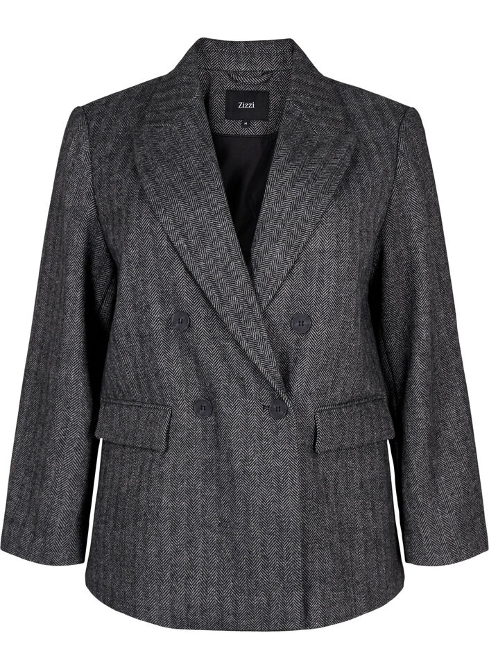 Wool-blend blazer with pockets, Dark Grey Melange, Packshot image number 0