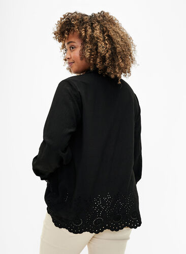 Viscose shirt with broderie anglaise, Black, Model image number 1