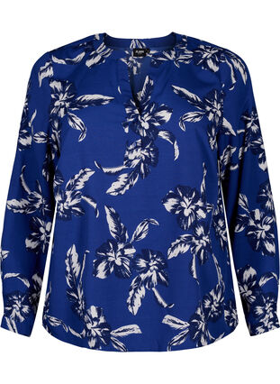 FLASH - Long sleeve blouse with print, Navy Blazer Flower, Packshot image number 0