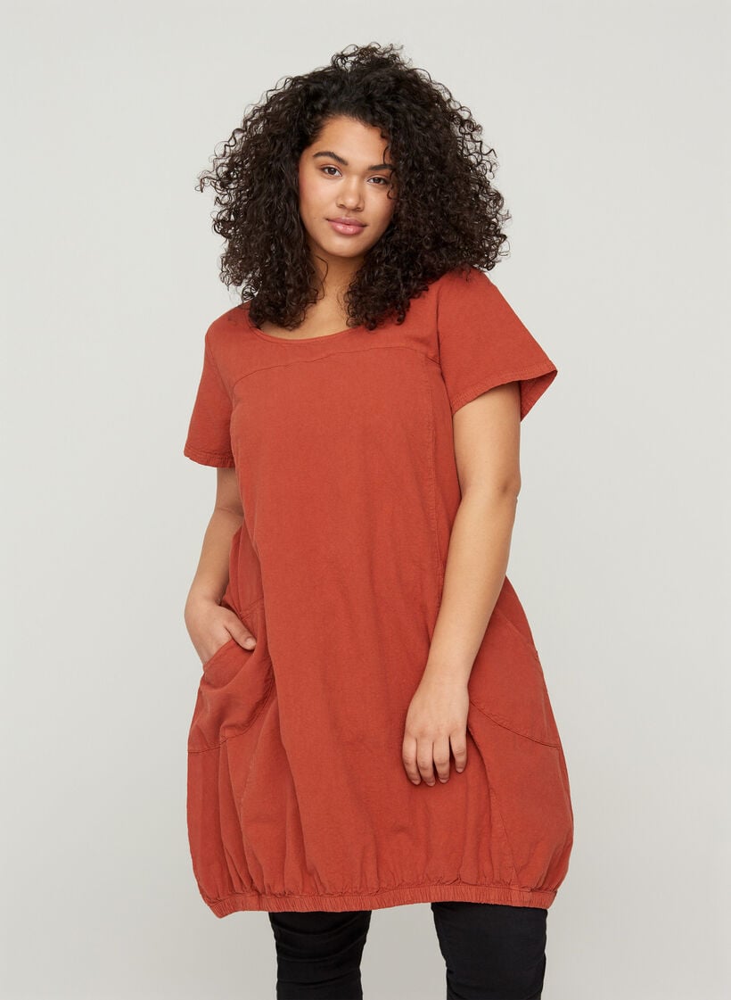 Short-sleeved cotton dress, Orange, Model image number 0