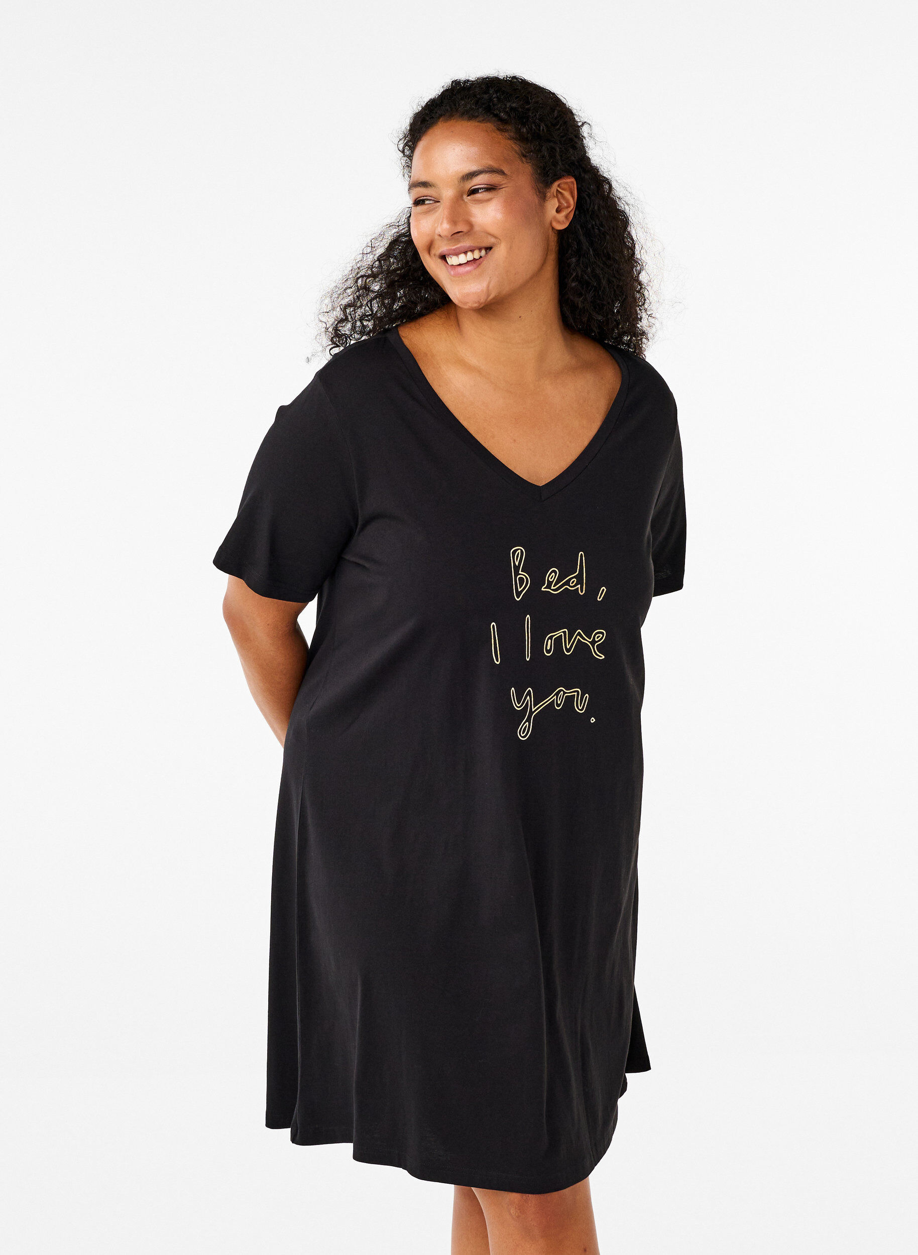 ZizzifashionOrganic cotton nightgown with v-neck, , Model image number 0