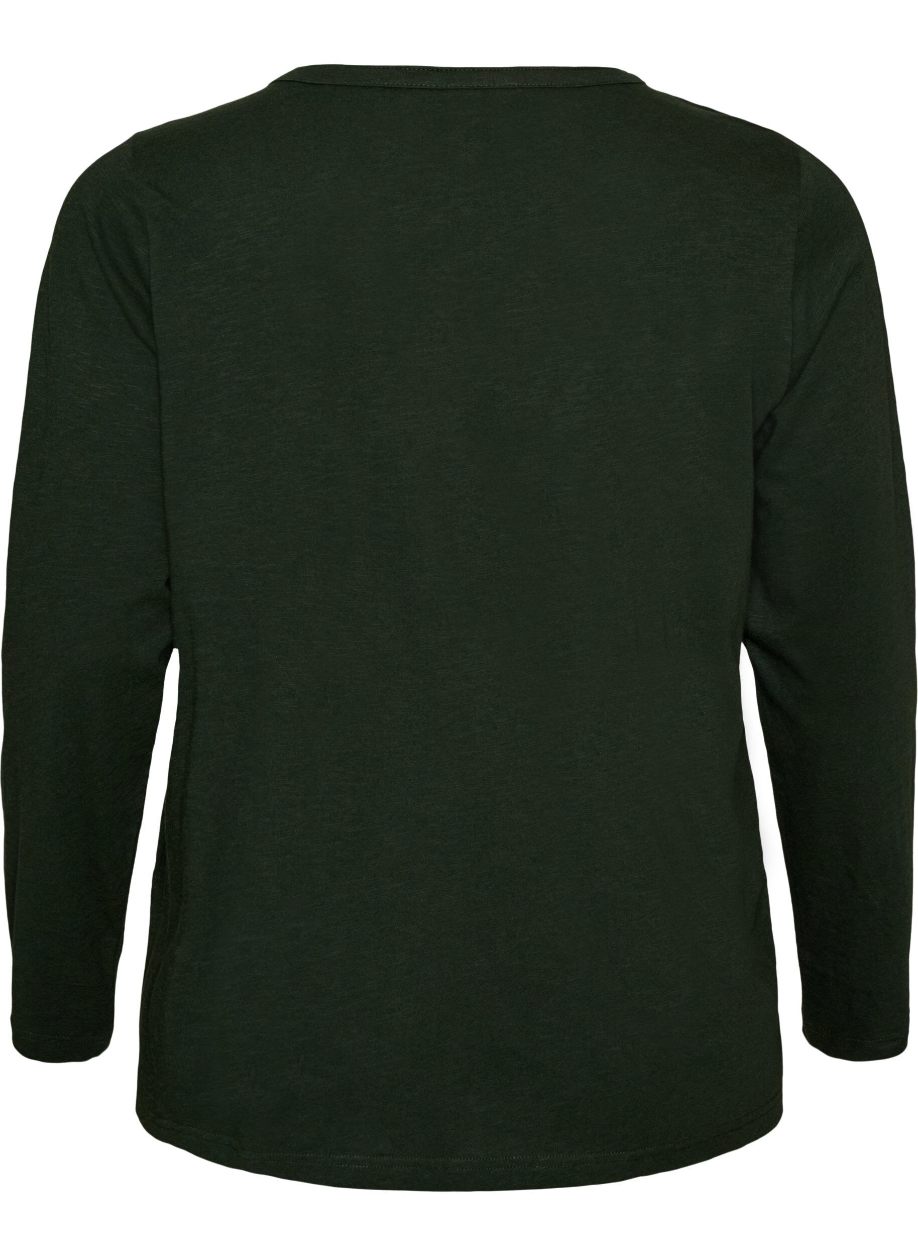 ZizzifashionLong-sleeved t-shirt with V-neck and buttons, Green, Packshot image number 1