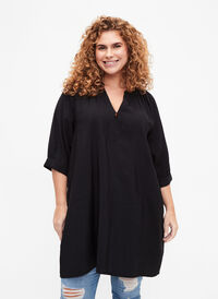 Viscose tunic with 3/4 sleeves, Black, Model