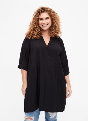 Viscose tunic with 3/4 sleeves, Black, Model image number 0