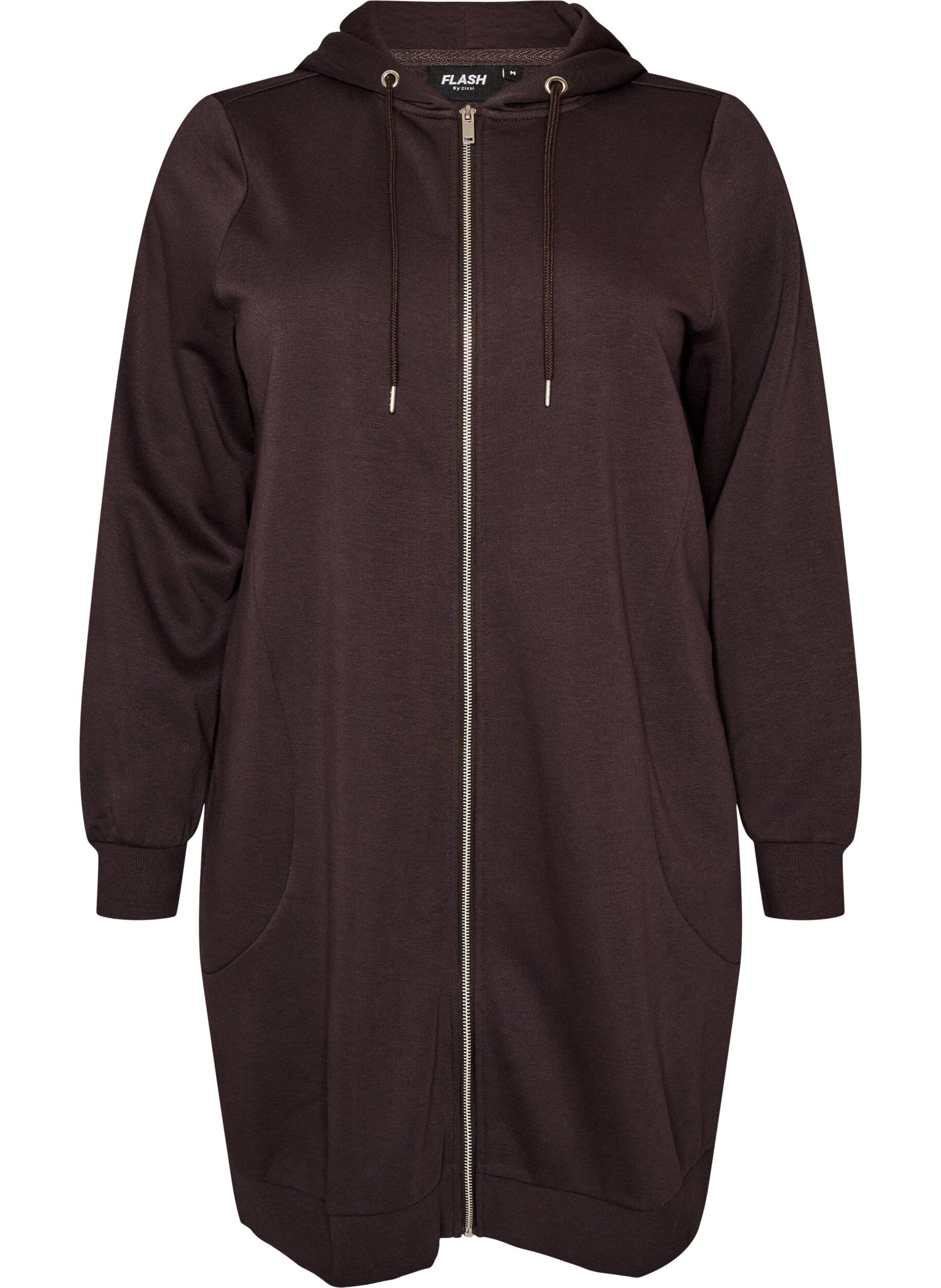 ZizzifashionLong hoodie with zip and pockets, Brown, Packshot image number 0