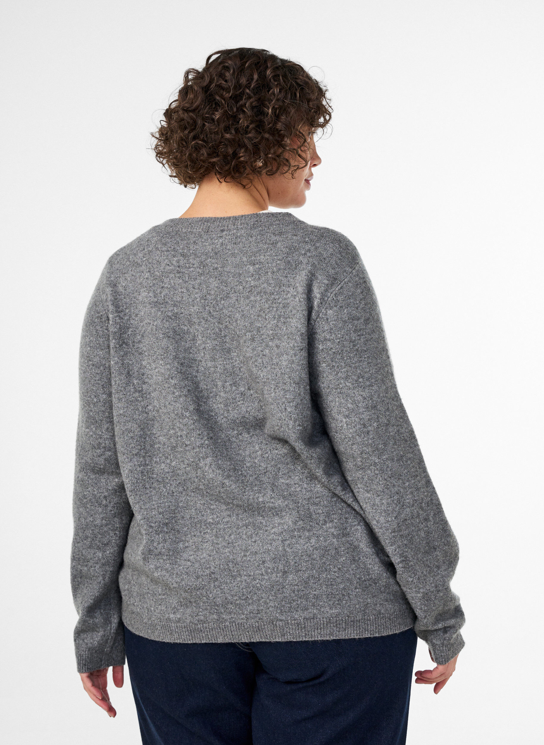 ZizzifashionCardigan with buttons and a rounded front, Grey, Model image number 2