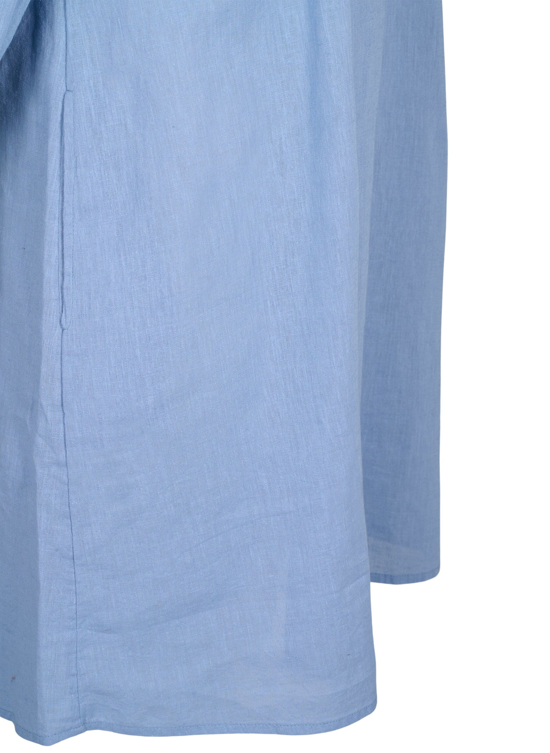 Zizzifashion Cotton blend short dress with linen, Faded Denim, Packshot image number 3