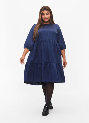 Dress with back detail and 3/4 sleeves, Maritime Blue, Model image number 0