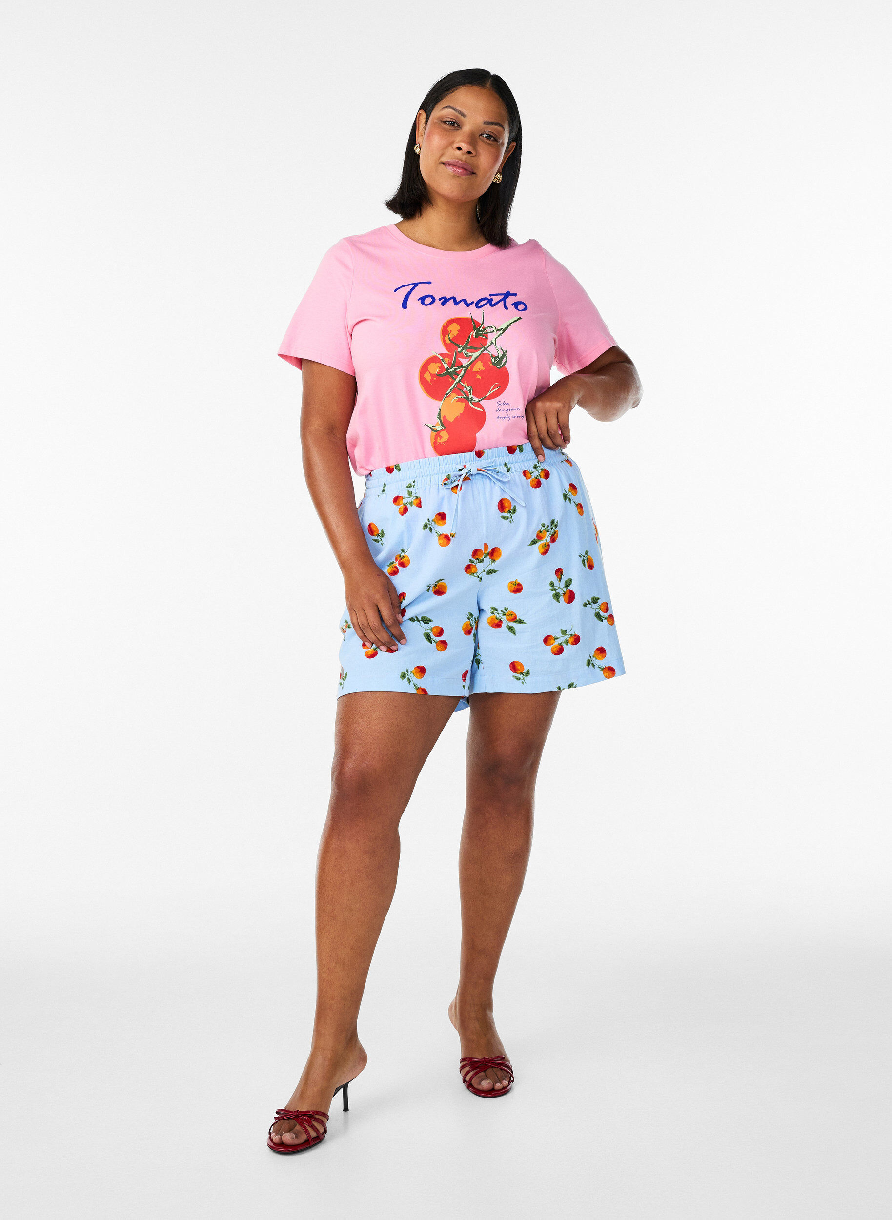 ZizzifashionOrganic cotton T-shirt with tomato print, Pink, Model image number 1