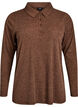 Long-sleeved polo in stretchy ribbed quality, Brown, Packshot image number 0