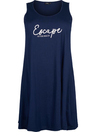 Sleeveless cotton dress with a-shape, Navy B. W. Escape, Packshot image number 0
