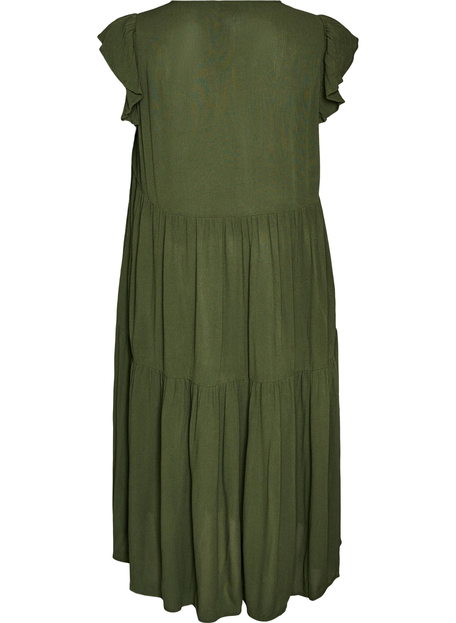 ZizzifashionMidi dress in viscose with ruffle sleeves, Green, Packshot image number 1