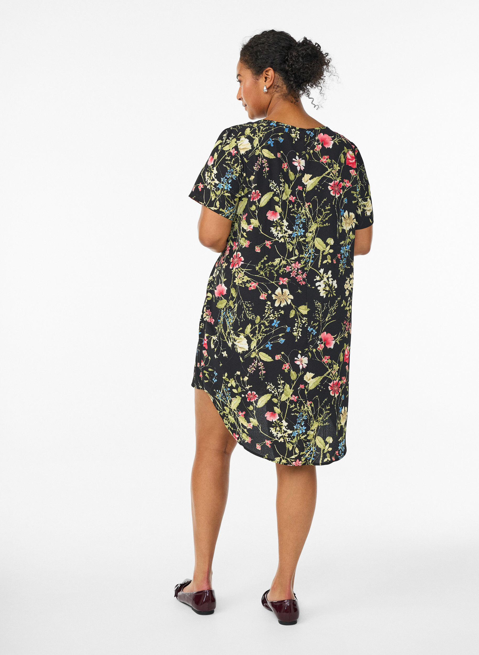 ZizzifashionDress with print and short sleeves, Black, Model image number 2