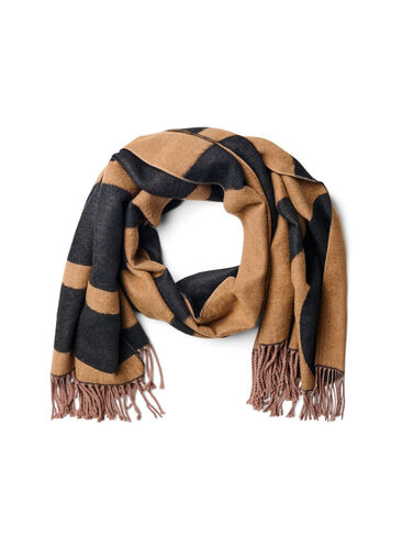 Soft scarf with fringe, Black/T. Brown, Packshot image number 0