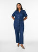 Denim jumpsuit with short sleeves and a tie belt, Blue, Model image number 0