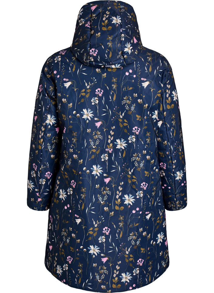 Padded winter jacket with floral print, Blue, Packshot image number 1