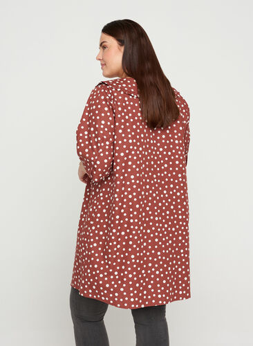 Short-sleeved cotton tunic with dots, Marsala AOP, Model image number 1