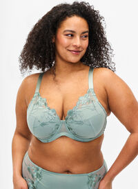 Padded underwire bra with embroidery, Iceberg Green, Model