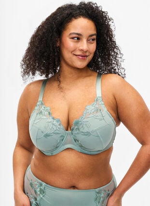Padded underwire bra with embroidery, Iceberg Green, Model image number 0