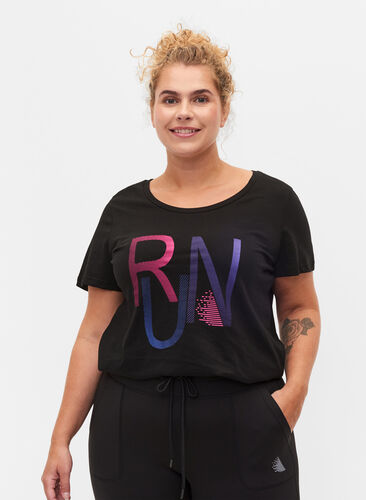 Training T-shirt with print, Black w. stripe run, Model image number 0