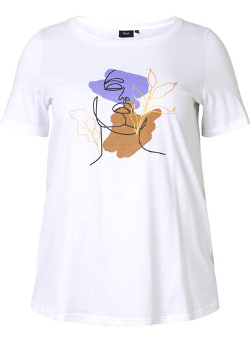 Cotton t-shirt with round neck and print, Bright White FACE, Packshot image number 0