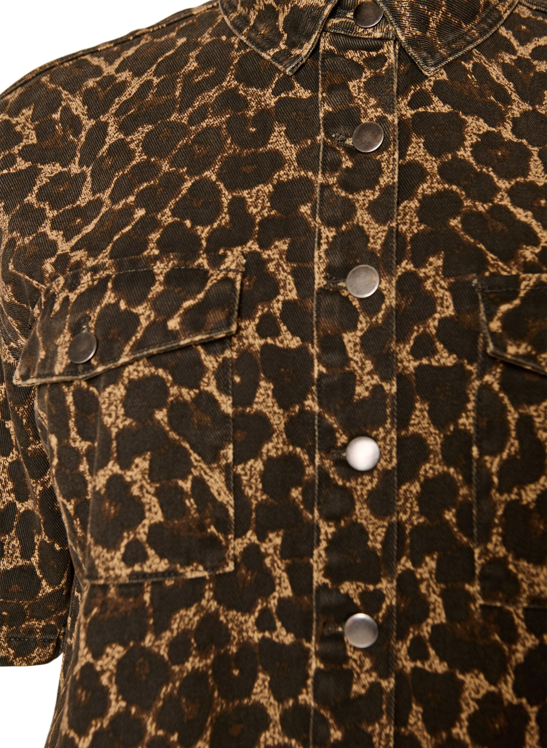 ZizzifashionDenim shirt with leopard print and short sleeves, Brown, Packshot image number 2