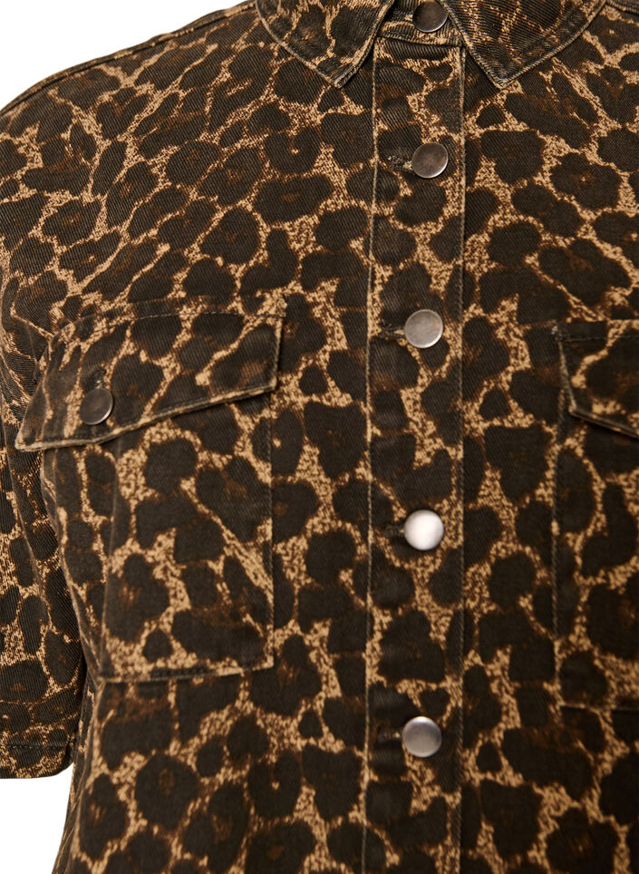 Denim shirt with leopard print and short sleeves, Brown, Packshot image number 2