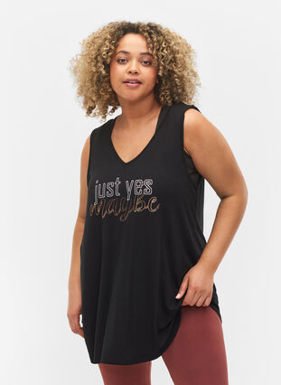 Viscose A-line workout top, Black w. JUST YES , Model image number 0