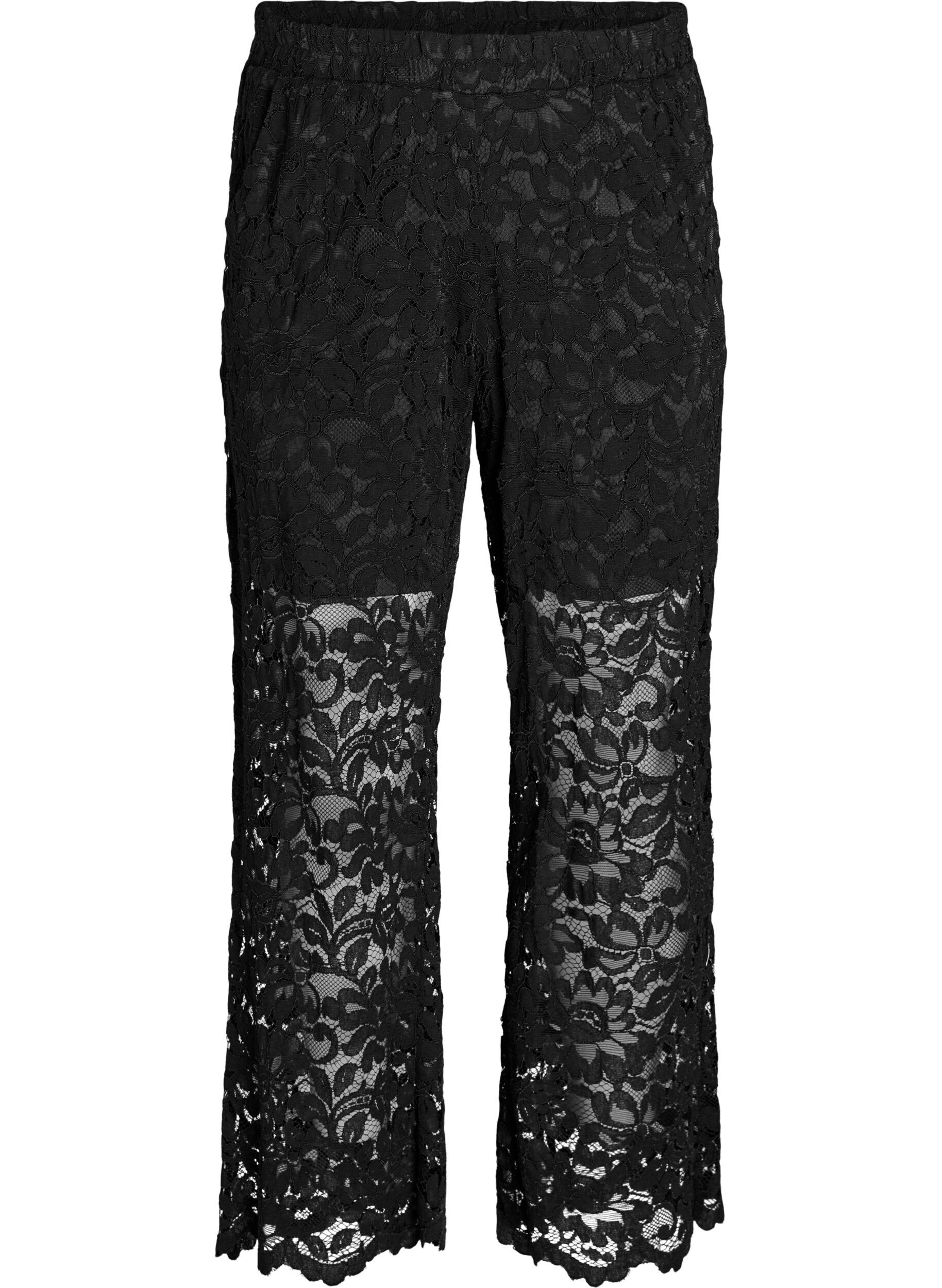 High-waisted lace trousers with straight legs