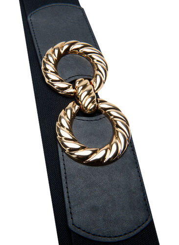 Stretchable waist belt with gold-coloured buckle, Black, Packshot image number 1