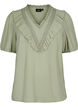 Blouse with short sleeves and dotted structure, Seagrass , Packshot image number 0