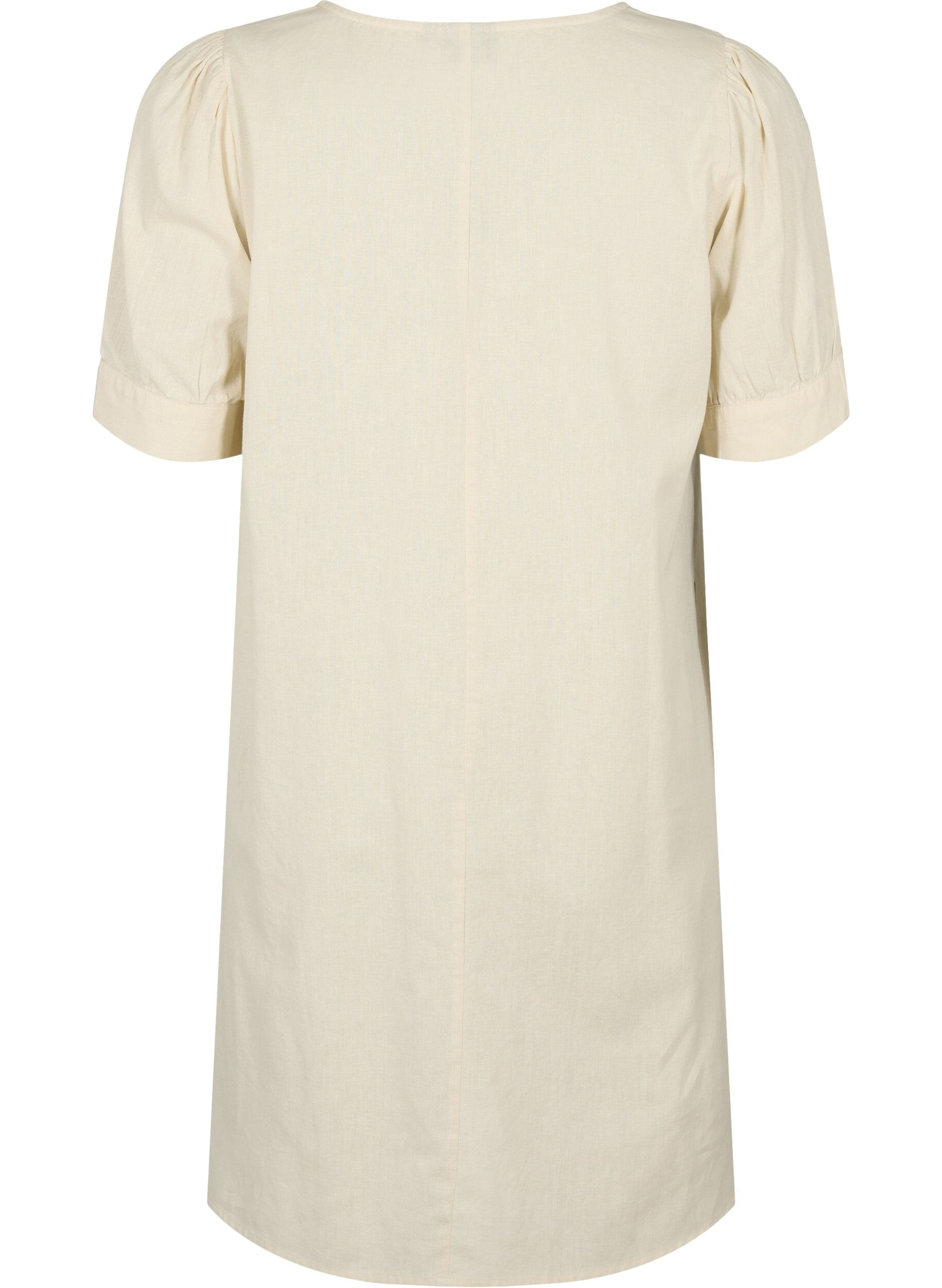 Zizzifashion V-neck dress in cotton blend with linen, Sandshell, Packshot image number 1