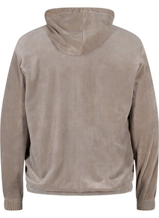 Velour cardigan with zip and hood, Taupe Gray, Packshot image number 1