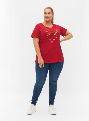 Christmas t-shirt in cotton, Tango Red Reindeer, Model image number 2
