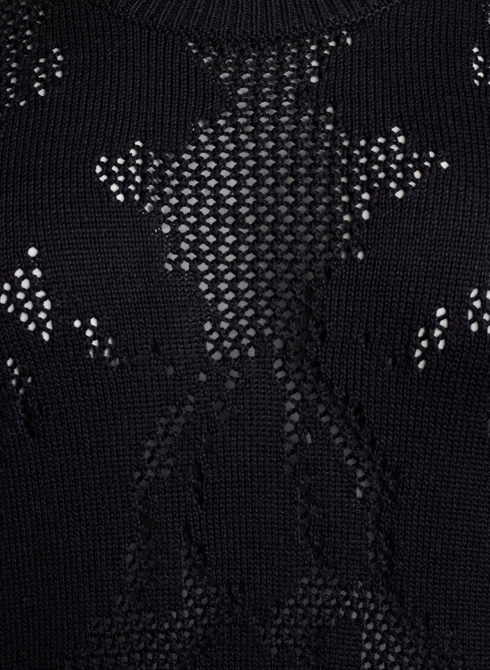 Knitted dress with openwork pattern and 3/4 sleeves, Black, Packshot image number 2