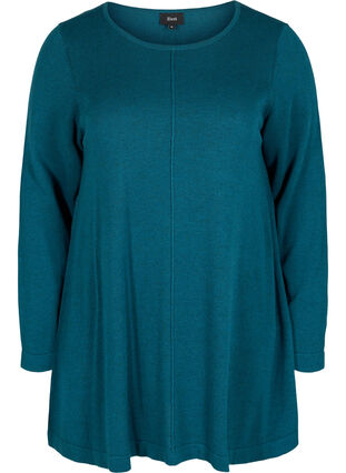 Round neck knitted jumper in cotton blend, Reflecting Pond, Packshot image number 0