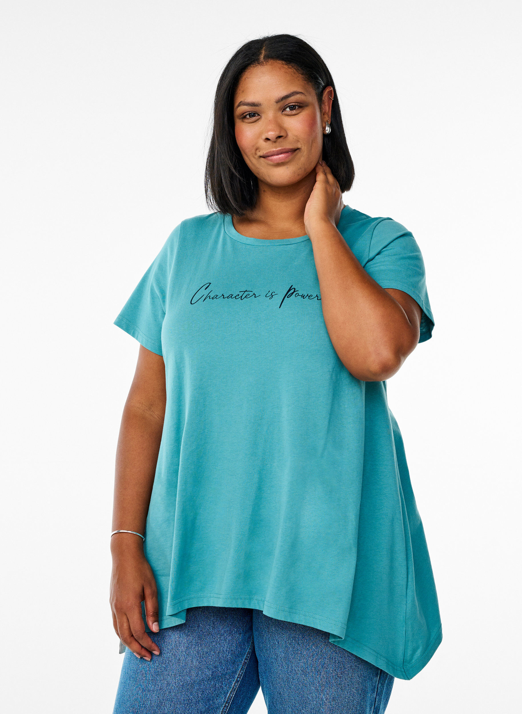 ZizzifashionT-shirt with a round neck and A-line shape, Green, Model image number 0
