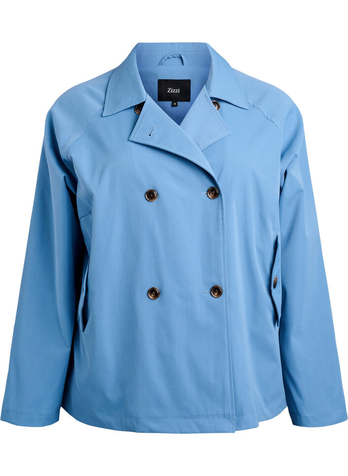 Short trench coat with pockets, Blue, Packshot image number 0