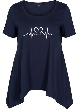 Short-sleeved cotton t-shirt with a-line, Night Sky Silv Heart, Packshot image number 0