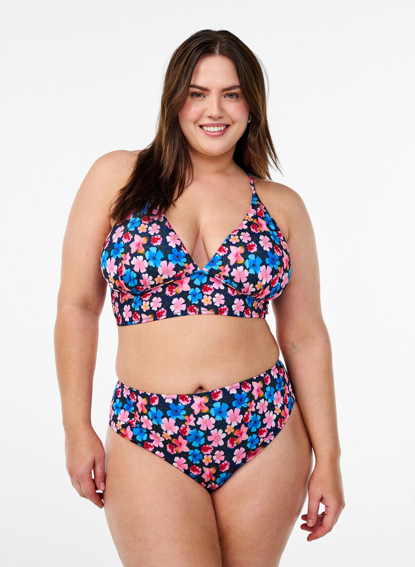 Floral brazilian bikini bottoms, Red, Model