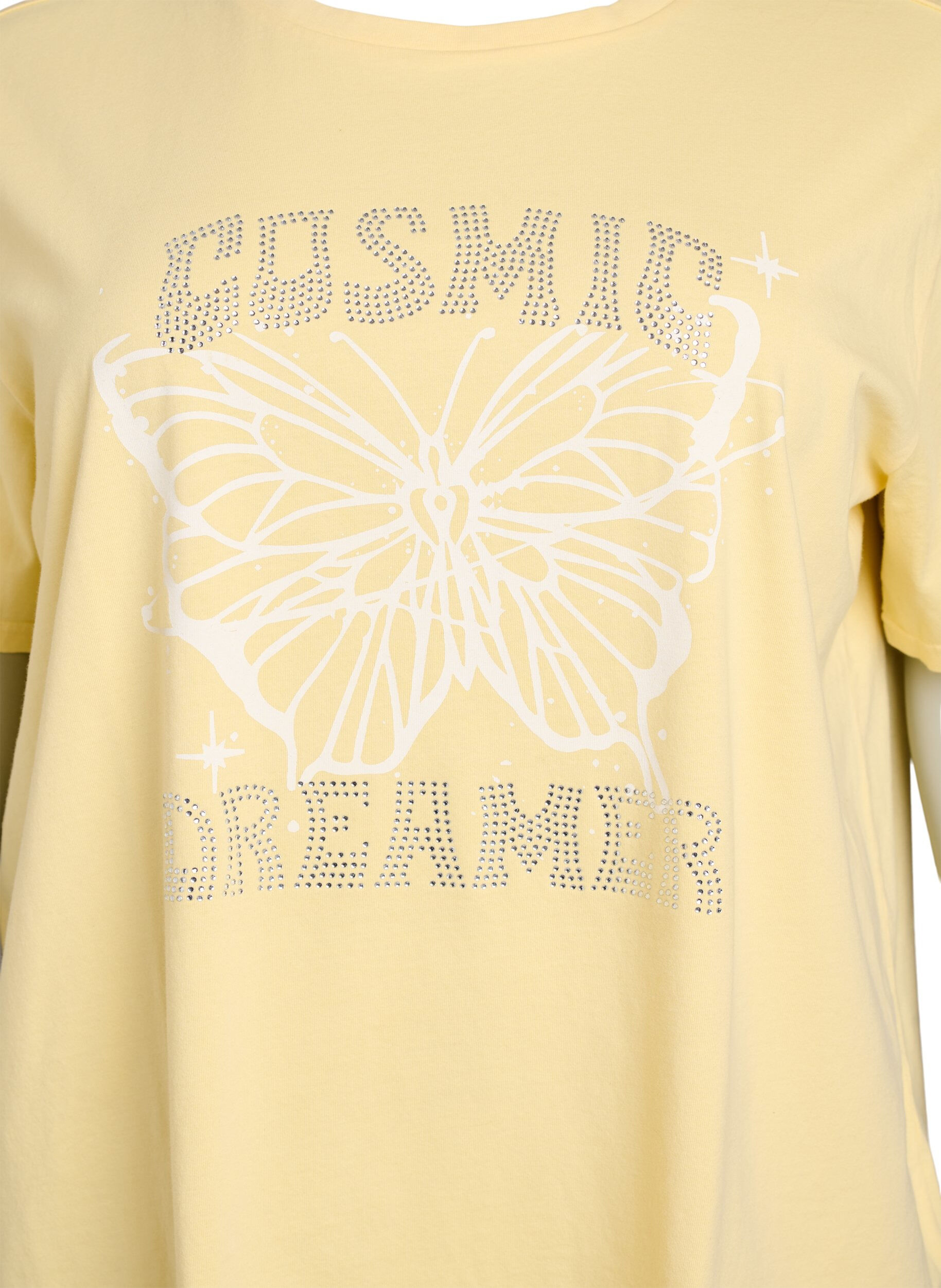 Zizzifashion Organic cotton T-shirt with rhinestones and butterfly motif, Beige, Packshot image number 2