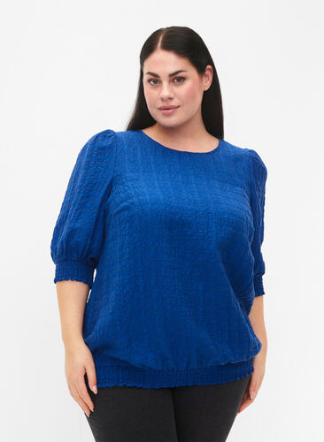 Smock blouse with lyocell (TENCEL™), Strong Blue, Model image number 0